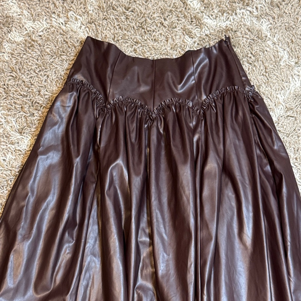 Mare Mare Anthropologie Basque Waist Faux Leather Maxi Skirt size Large - Picture 4 of 15